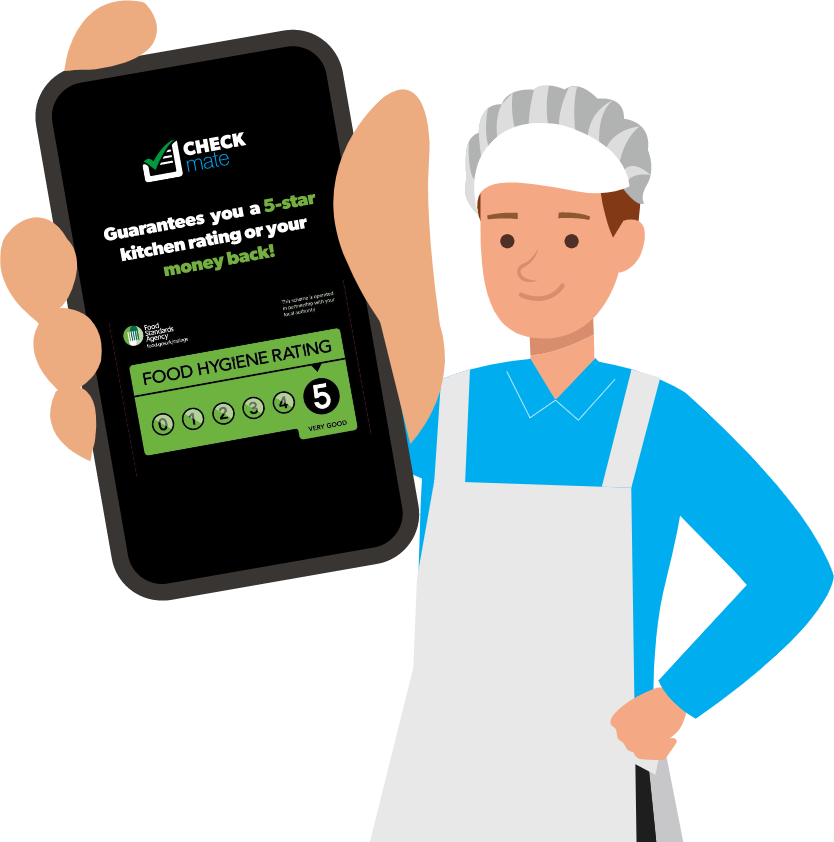 Man holding phone with checkmate app